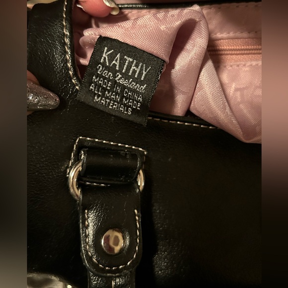 Kathy Van Zeeland Y2K Black Tootsie Roll Purse Satchel Side Zip Rhinestone - Picture 12 of 16